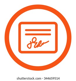 Agreement vector icon. Style is flat rounded symbol, orange color, rounded angles, white background.