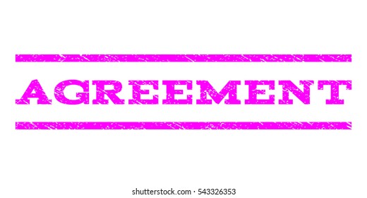 Agreement watermark stamp. Text caption between horizontal parallel lines with grunge design style. Rubber seal stamp with dust texture. Vector magenta color ink imprint on a white background.