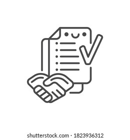 Agreement work with customer line black icon. Event management. Sign for web page, mobile app, button, logo. Vector isolated element. Editable stroke