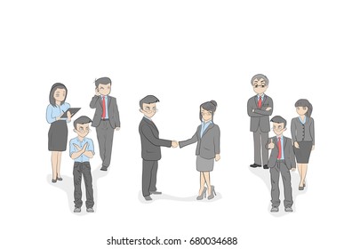 Agreements between businessmen. Teams of businessmen support them. vector illustration.