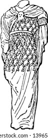 Agrenon was a net to like woolen garment worn by bachanals vintage line drawing or engraving illustration.