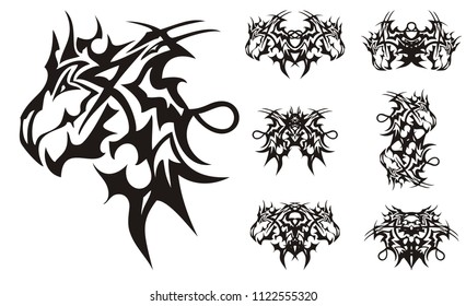 Agressive Peaked Dragon Symbols Tribal Style Stock Vector (Royalty Free ...