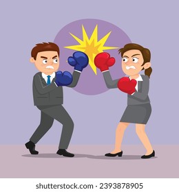 Agressive women fighting man in office,illustration vector eps10 cartoon. 