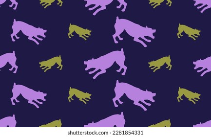 Agressive zwergpinscher puppies is attacking each other. Seamless pattern. Dog silhouette. Endless texture. Design for wallpaper, fabric, template, surface design. Vector illustration.
