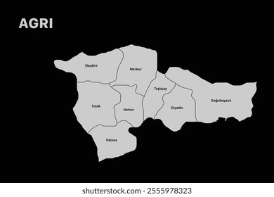 Agri district map, isolated city map in turkey.