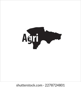 Mapa agri y diseño de letras negras sobre fondo blanco
