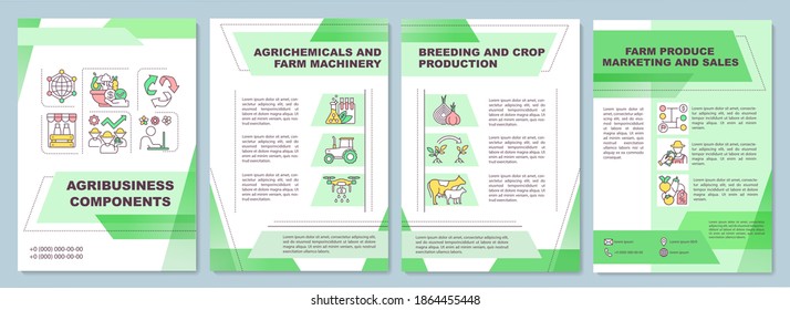 Agribusiness component brochure template. Farm machinery. Flyer, booklet, leaflet print, cover design with linear icons. Vector layouts for magazines, annual reports, advertising posters