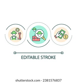 Agribusiness management loop concept icon. Farm business abstract idea thin line illustration. Hire agricultural employees. Increase profit. Isolated outline drawing. Editable stroke. Arial font used