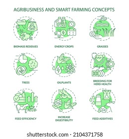 Agribusiness and smart farming green concept icons set. Glasses and oilplants idea thin line color illustrations. Isolated outline drawings. Editable stroke. Roboto-Medium, Myriad Pro-Bold fonts used