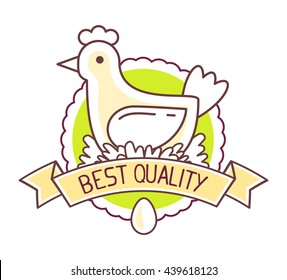 Agribusiness. Vector illustration of chicken  farm natural product on white background. Eco food logo. Best quality product. Thin line art flat design of countryside for farming and agricultural theme