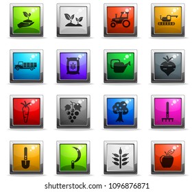 agricaltural vector icons in square colored buttons