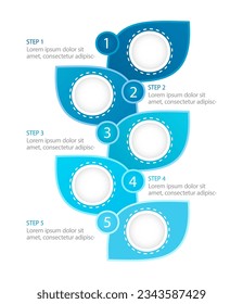 Agrictulture blue leaf infographic chart design template. Eco system. Abstract vector infochart with blank copy spaces. Instructional graphics with 5 step sequence. Visual data presentation