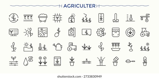 Agriculter linear icon collection. Eco icon. Contains such icons as organic, bio, agriculture, harvest, green, hay. Editable stroke.