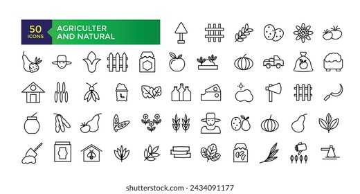 Landwirtschaftliche dünne Linie Icons Set von Ökologie, Umwelt und Nachhaltigkeit Konzepte. Gliederungssymbolsammlung. Vektorgrafik.