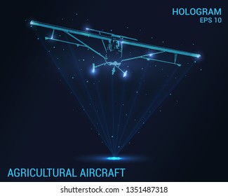 Holograma de aviones agrícolas. Fondo digital y de plano tecnológico. El diseño futurista del avión monomotor