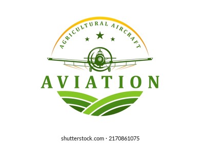 Agricultural aircraft logo design modern farming technology sprayer pesticide plane rounded shape emblem style