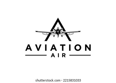 Agricultural aircraft logo design modern farming technology sprayer pesticide plane initial letter A icon symbol