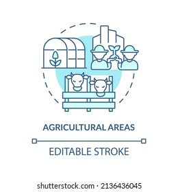 Agricultural areas turquoise concept icon. Land use classification abstract idea thin line illustration. Farming purposes. Isolated outline drawing. Editable stroke. Arial, Myriad Pro-Bold fonts used