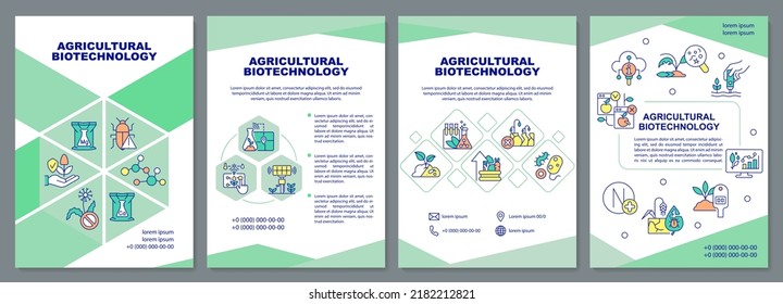 Agricultural biotechnology brochure template. Leaflet design with linear icons. Editable 4 vector layouts for presentation, annual reports. Arial-Black, Myriad Pro-Regular fonts used