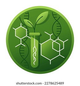 Agricultural biotechnology - science involving the use of scientific techniques to modify living organisms. Green color icon line or university logo template