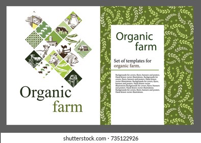 Agricultural Brochure Layout Design. An Example Of A Backdrop For Cattle Farm. Hand Drawn Vector Illustrations.