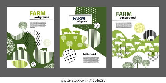 Agricultural brochure layout design. An example of a backdrop for cattle farm. Geometrical composition. Background for covers, flyers, banners.