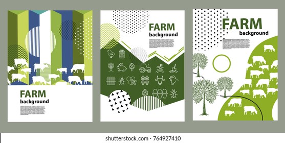 Agricultural Brochure Layout Design. An Example Of A Backdrop For Cattle Farm. Geometrical Composition. Background For Covers, Flyers, Banners.