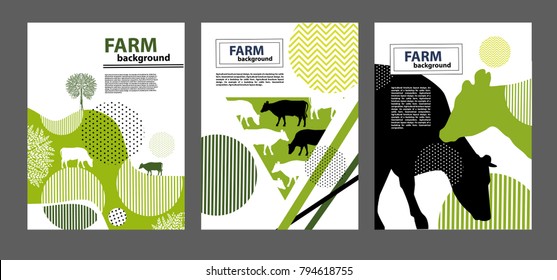 Agricultural Brochure Layout Design. An Example Of A Backdrop For Cattle Farm. Geometrical Composition. Background For Covers, Flyers, Banners.