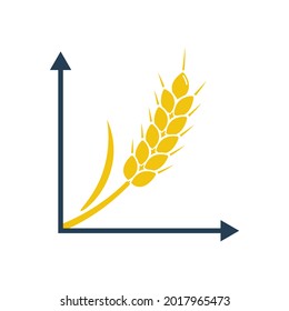 Agricultural business. Graph growing grain crops. Wheat growing. Wheat growth. High price. Increase income. New high harvest. Natural organic food. Vector illustration flat design.