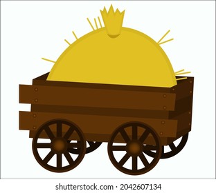 An agricultural cart with a stack of hay. A symbol of farming. Vector illustration.