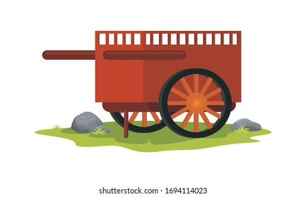 Agricultural carts vector illustration, with grass and stones