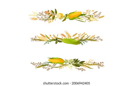 Composición agrícola con diferentes espiquetes y cultivos de grano como el maíz y el vector de ruedas