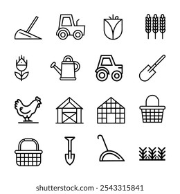 Conjunto de iconos de concepto agrícola. Aislado Sobre Fondo Blanco.