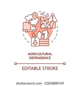 Agricultural dependence terracotta concept icon. Disadvantage of farming policy abstract idea thin line illustration. Isolated outline drawing. Editable stroke. Arial, Myriad Pro-Bold fonts used