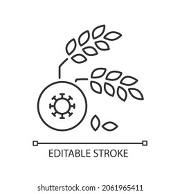 Agricultural disease linear icon. Harvest loss leads to starvation. Crop illnesses and pests. Thin line customizable illustration. Contour symbol. Vector isolated outline drawing. Editable stroke