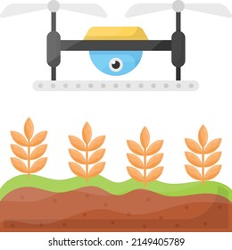 agricultural drone flying Concept, crop scouting vector color icon design, Farming and Agriculture symbol, village life Sign, Rural and Livestock stock illustration
