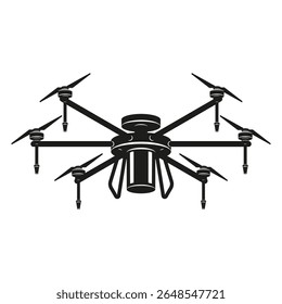 Agricultural drone logo in isometric view with black silhouette vector illustration, for smart farming technology, aerial crop spraying, precision agriculture,  professional unmanned aerial vehicle.
