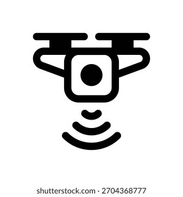 Dron agrícola. Icono de Vector de trazo delineado con detalles rellenos de negro.