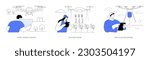 Agricultural drones abstract concept vector illustration set. Aerial imagery for precision agriculture, collect data about crops, remote-controlled spraying, seed-planting automation abstract metaphor