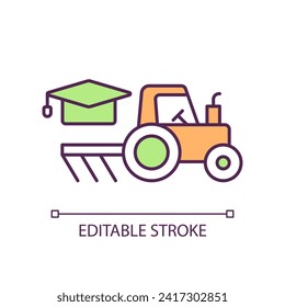 Agricultural education RGB color icon. Farm management. Rural business. Academic study. Agriculture job. Farmer training. Isolated vector illustration. Simple filled line drawing. Editable stroke