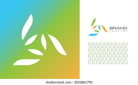Agricultural and environmental leaf logo based on the triangle with the meaning of earth, sky, food with a pattern for branding designs