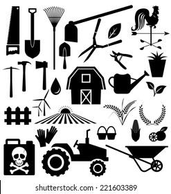 Agricultural equipment and farm set vector