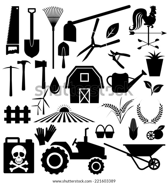 Agricultural equipment and\
farm set vector