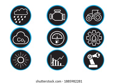 Agricultural Equipment Maintenance Icon Set. Modern Agricultural Vehicles