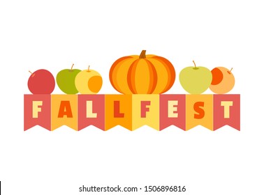 Agricultural Fall Fest flat color vector headline. Pumpkin apple harvest Festival cartoon illustration. Farmers Market autumn season celebration welcome. Fall fair festival hand drawn design element