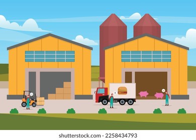 Agricultural farm buildings and storage 2d vector illustration concept for banner, website, illustration, landing page, flyer, etc