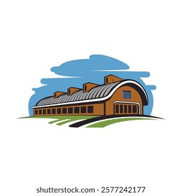 Agricultural farm logo with green field and blue sky concept 