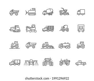 Máquinas agrícolas y agrícolas. Iconos de máquinas industriales