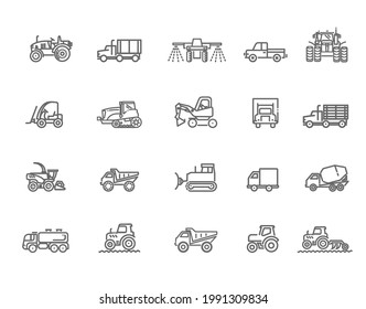 Agricultural and farming machines. Industrial machinery icons