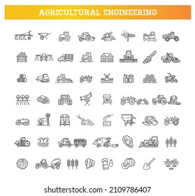 Agricultural and farming machines vector icons set